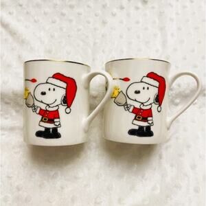 Lenox Porcelain Peanuts Snoopy 14oz Christmas Mugs Rose Gold Accents-NEW